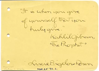 Lucie Bigelow Rosen autograph