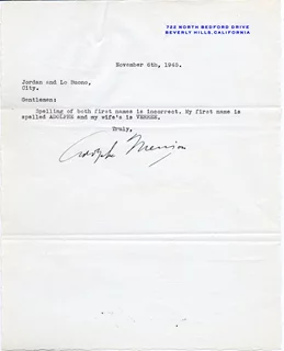 Adolphe Menjou autograph