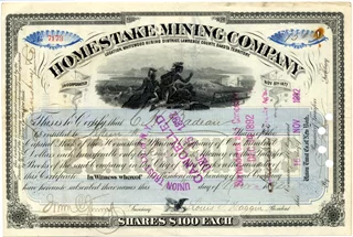 1892 Homestake Mining Stock Certificate autograph