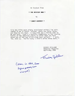 Mickey Spillane autograph