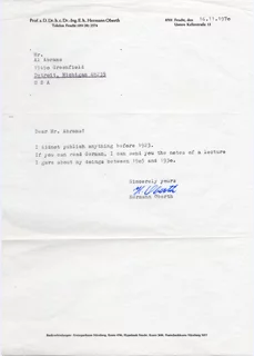 Herman Oberth autograph