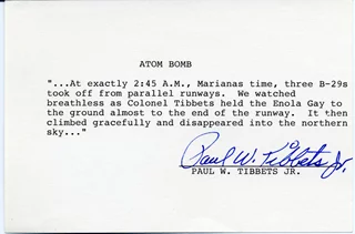 Col. Paul W. Tibbets autograph