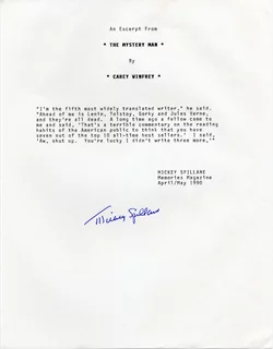 Mickey Spillane autograph