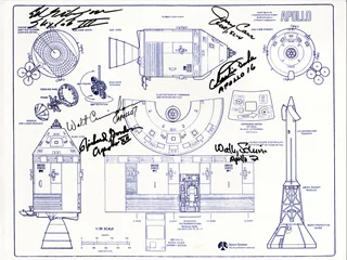 Multi-Signed Apollo Rocket Blueprint autograph