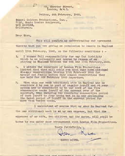 David Niven autograph