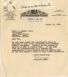 Alexander Korda autograph