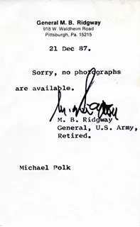 Matthew B. Ridgway autograph