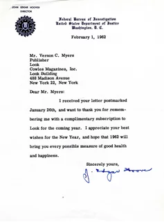 J. Edgar Hoover autograph