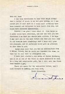 Vincent Price autograph