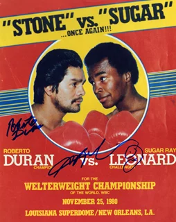 Sugar Ray Leonard and Roberto Duran autograph