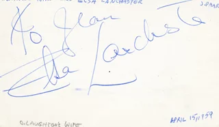 Elsa Lanchester autograph