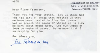 Mother Teresa autograph