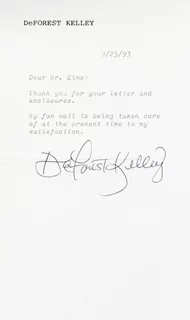 Deforest Kelley autograph