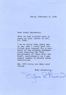 Olivia DeHavilland autograph