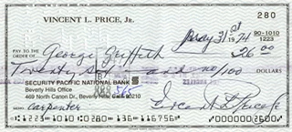 Vincent Price autograph