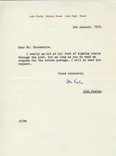 John Fowles autograph