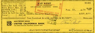 Mae West autograph