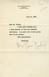 Marjorie Kinnan Rawlings autograph
