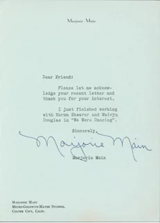 Marjorie Main autograph