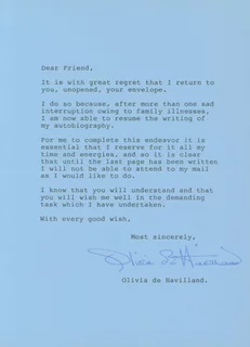 Olivia de Havilland autograph