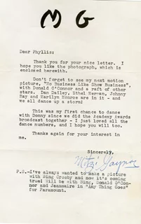 Mitzi Gaynor autograph