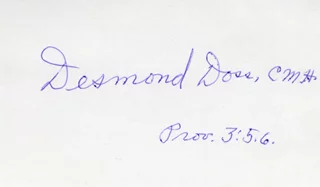 Desmond Doss autograph