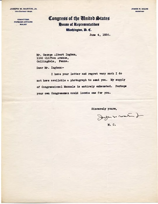 Joseph W. Martin autograph