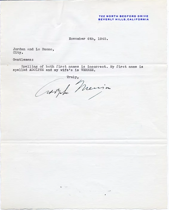 Adolphe Menjou autograph