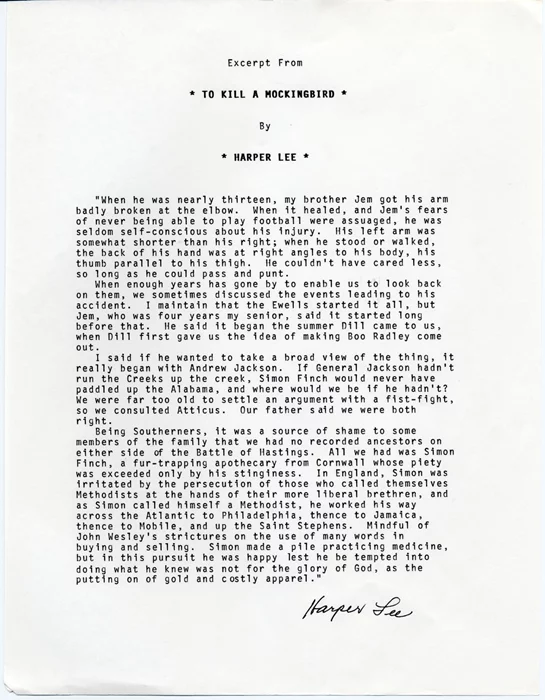 Harper Lee autograph