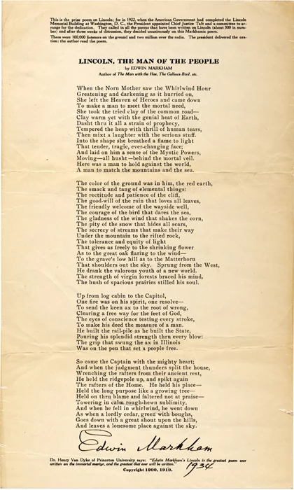 Edwin Markham autograph
