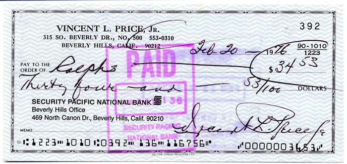 Vincent Price autograph