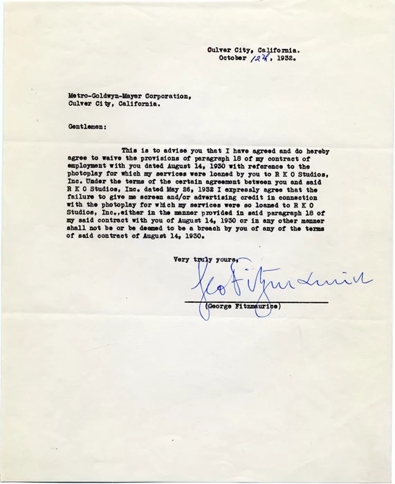 George Fitzmaurice autograph