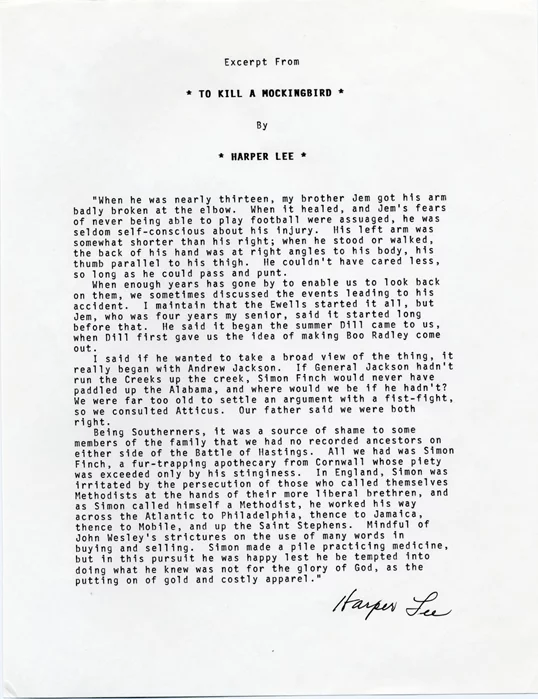 Harper Lee autograph
