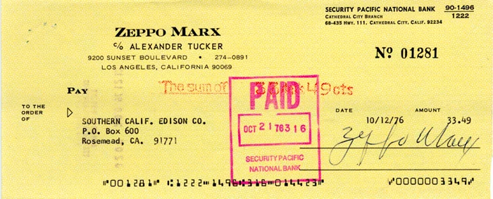 Zeppo Marx autograph