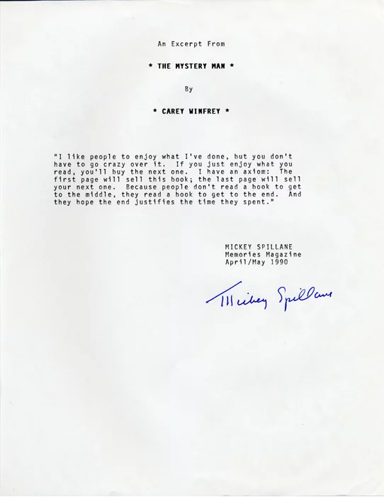 Mickey Spillane autograph