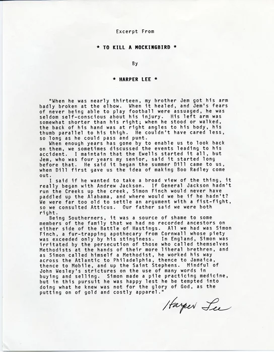 Harper Lee autograph