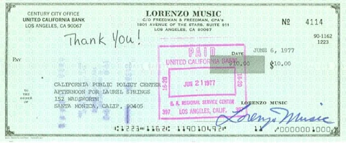 Lorenzo Music autograph