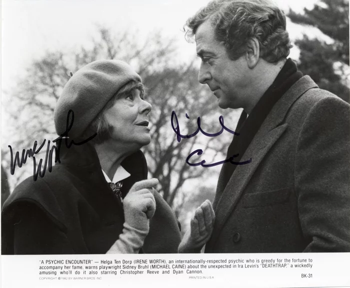 Michael Caine & Irene Worth autograph