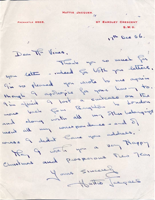 Hattie Jacques autograph