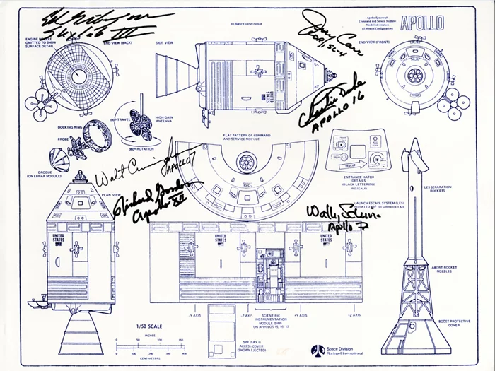 Multi-Signed Apollo Rocket Blueprint autograph