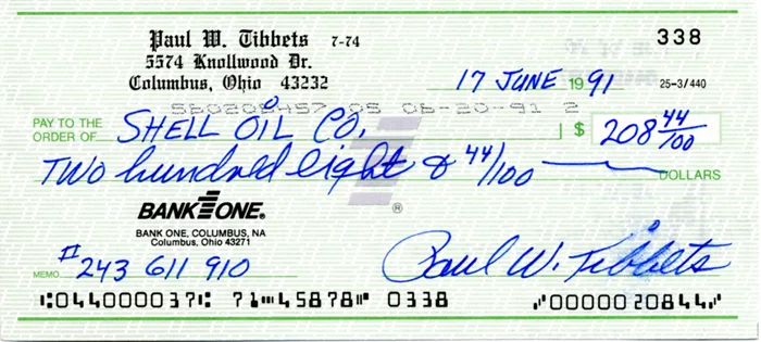 Paul W. Tibbets autograph