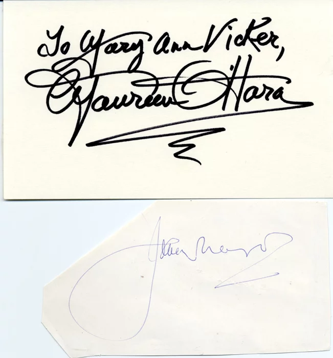 Maureen O'Hara & James Mason autograph