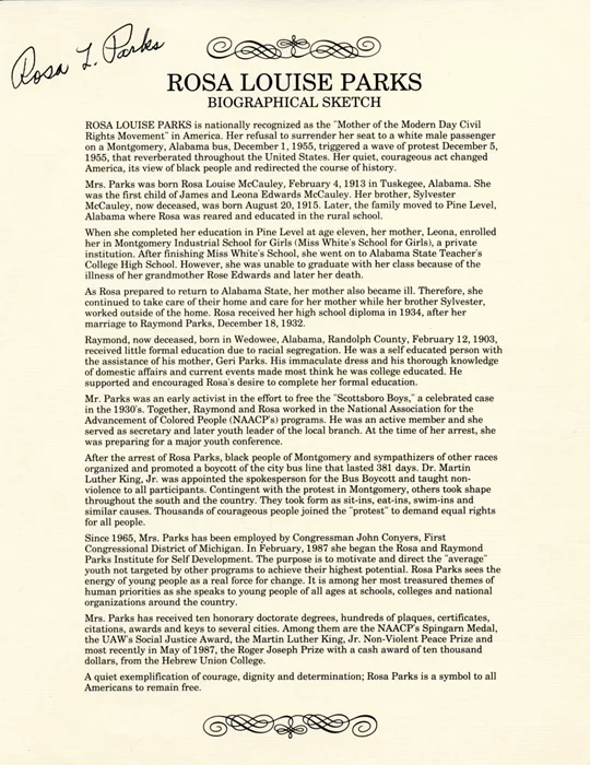 Rosa Parks autograph