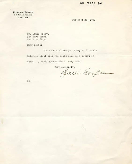 Charles Hayden autograph