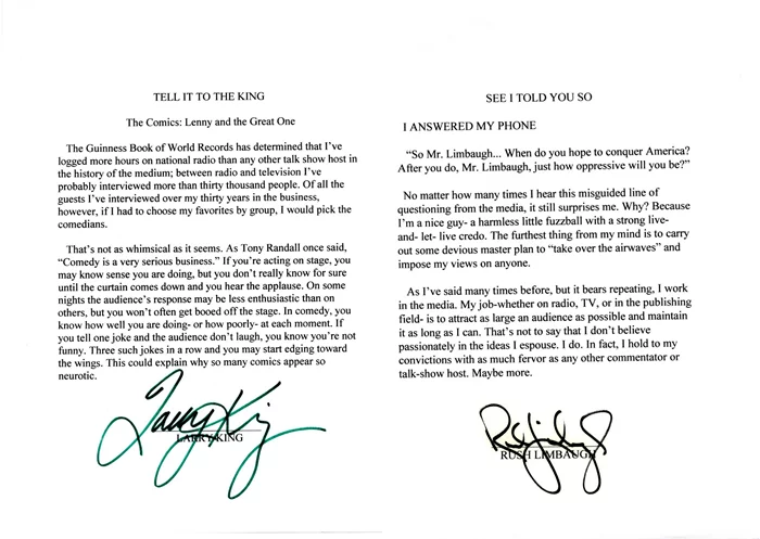 Rush Limbaugh & Larry King autograph