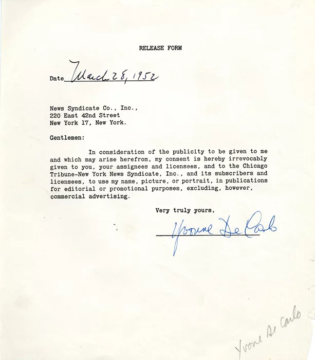 Yvonne DeCarlo autograph