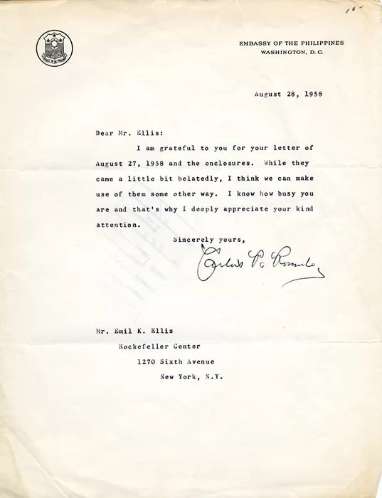 Carlos Romulo autograph