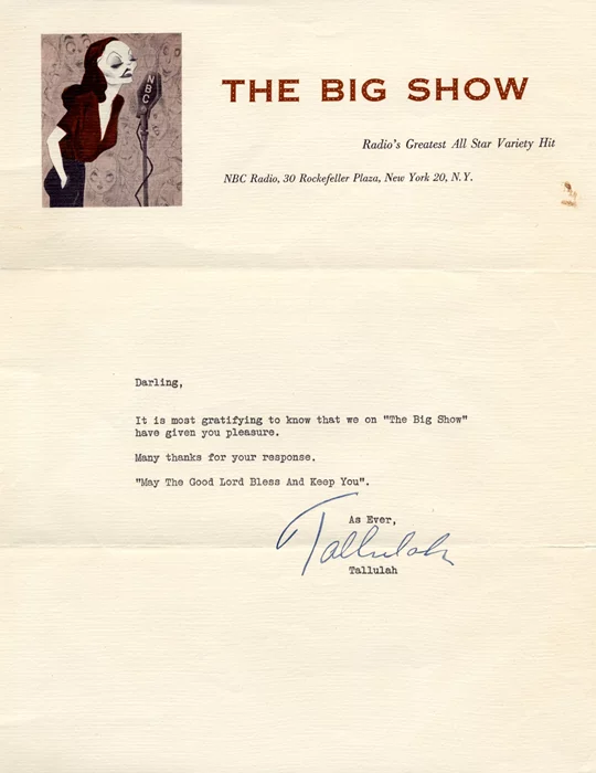 Tallulah Bankhead autograph