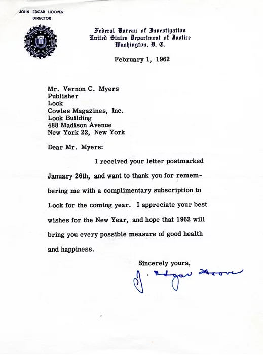 J. Edgar Hoover autograph