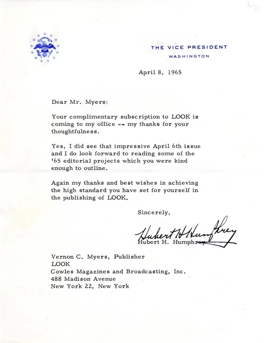 Hubert Humphrey autograph
